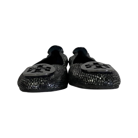 Tory Burch Black Snake Skin Print Reva Flats - Picture 2 of 7